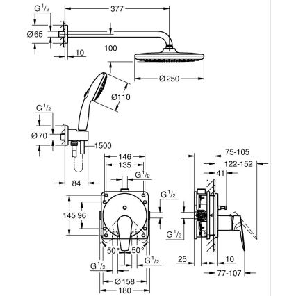 GROHE 25293000 - Σετ ντους START EDGE 250 mm σε γυαλιστερό χρώμιο