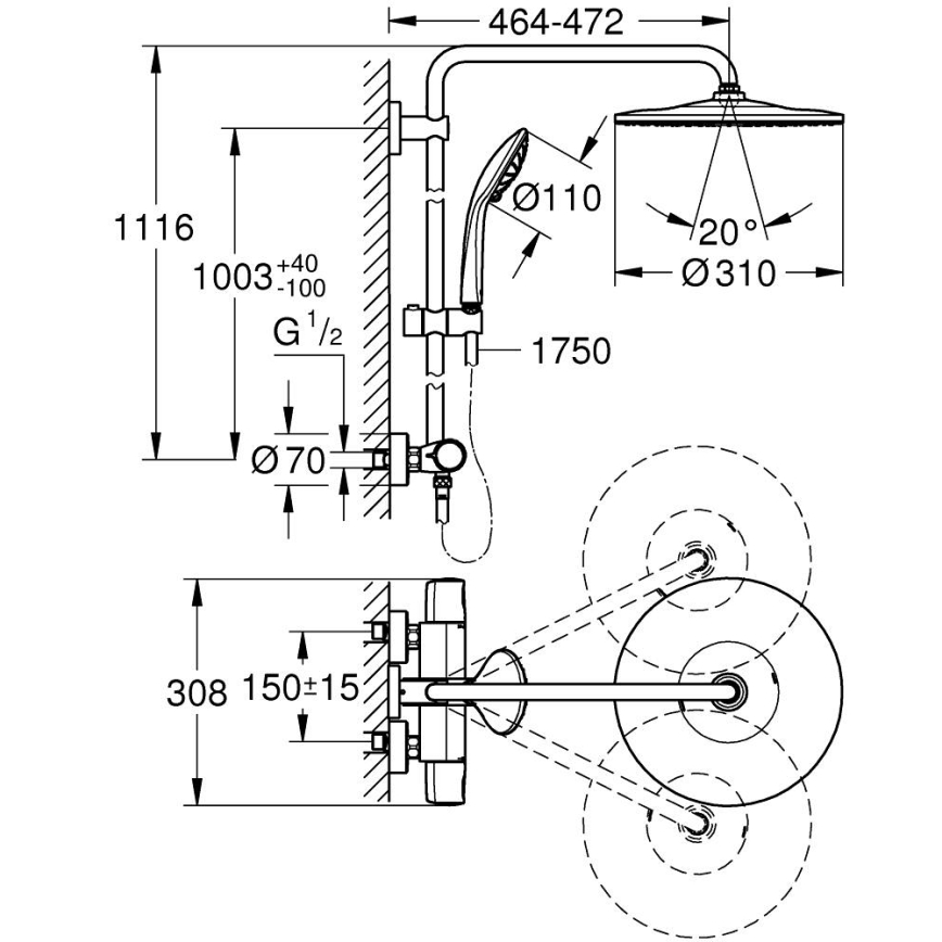 GROHE 26400001 - Σύστημα ντους VITALIO JOY SYSTEM 310 450 mm γυαλιστερό χρώμιο