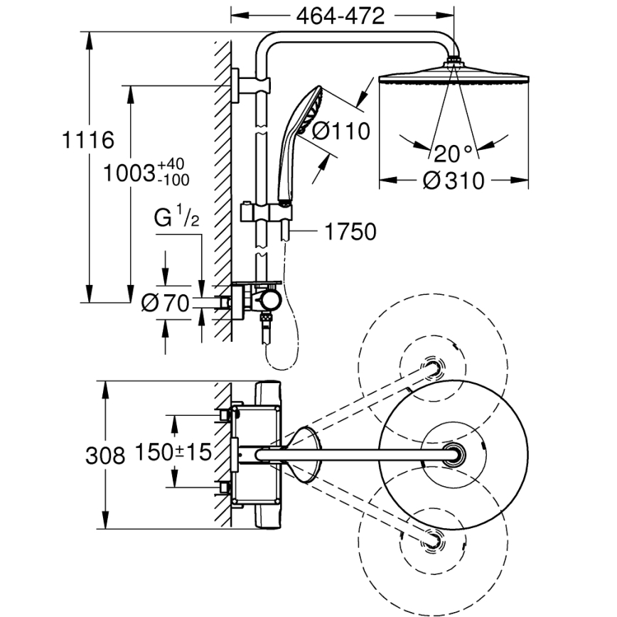 GROHE 26401001 - Σύστημα ντους VITALIO JOY SYSTEM 310 γυαλιστερό χρώμιο