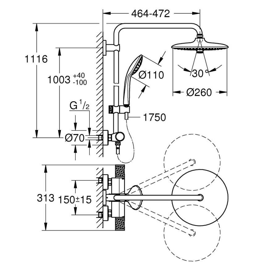 GROHE 26403KF2 - Σύστημα ντους VITALIO JOY 260 μαύρο