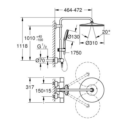 GROHE 26648000 - Σύστημα ντους RAINSHOWER SMARTACTIVE 310 450 mm γυαλιστερό χρώμιο