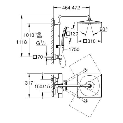 GROHE 26649000 - Σύστημα ντους RAINSHOWER SMARTACTIVE 310 × 310 mm χρωμέ