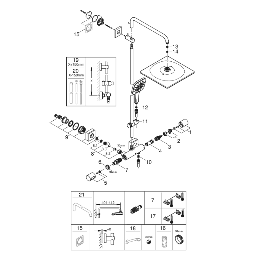 GROHE 26652000 - Σύστημα ντους RAINSHOWER SMARTACTIVE 310 450 mm σε γυαλιστερό χρώμιο