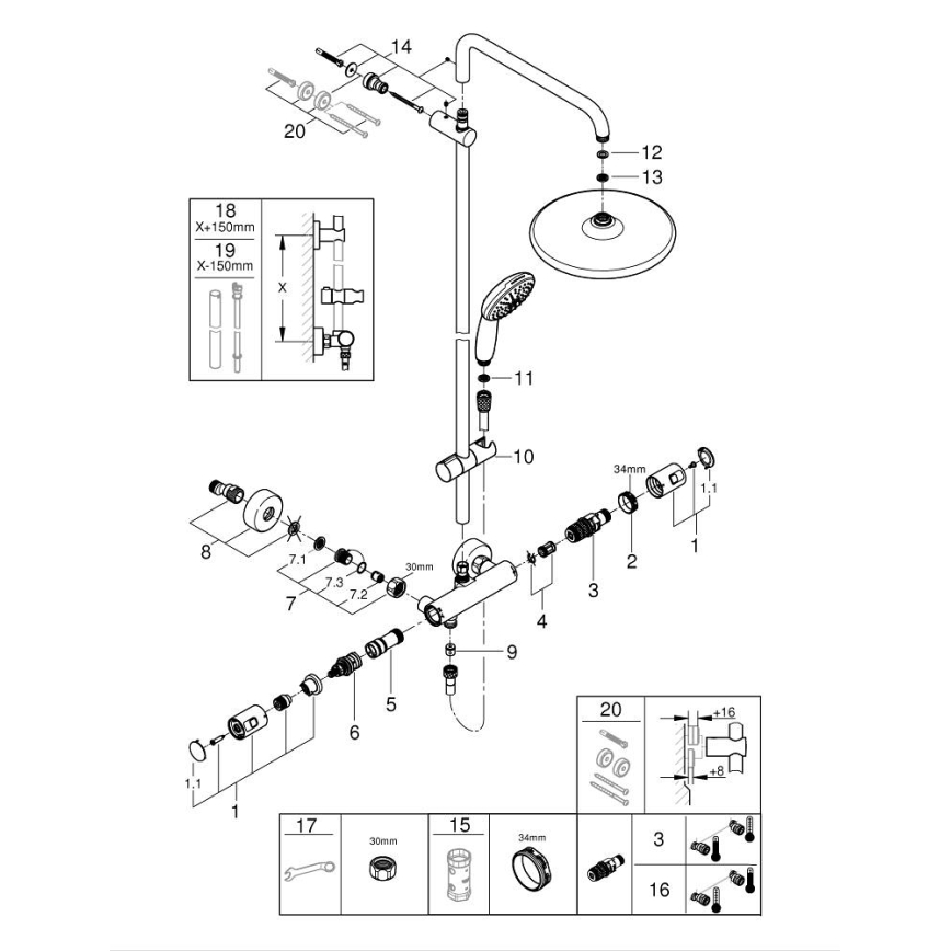GROHE 26677001 - Σύστημα ντους VITALIO START SYSTEM 250 γυαλιστερό χρώμιο