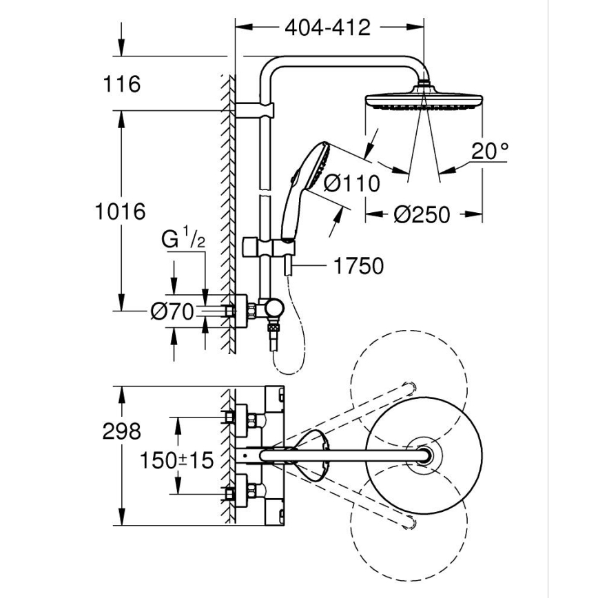 GROHE 26677001 - Σύστημα ντους VITALIO START SYSTEM 250 γυαλιστερό χρώμιο