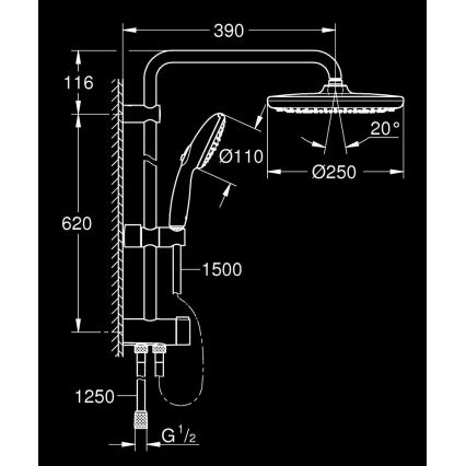 GROHE 26680001 - Σετ ντους VITALIO START SYSTEM 250 390 mm μεταλλικό, χρωμέ