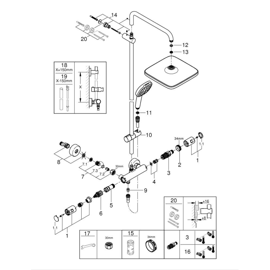 GROHE 266962431 - Σετ ντους VITALIO COMFORT 250 250 × 250 mm μαύρο