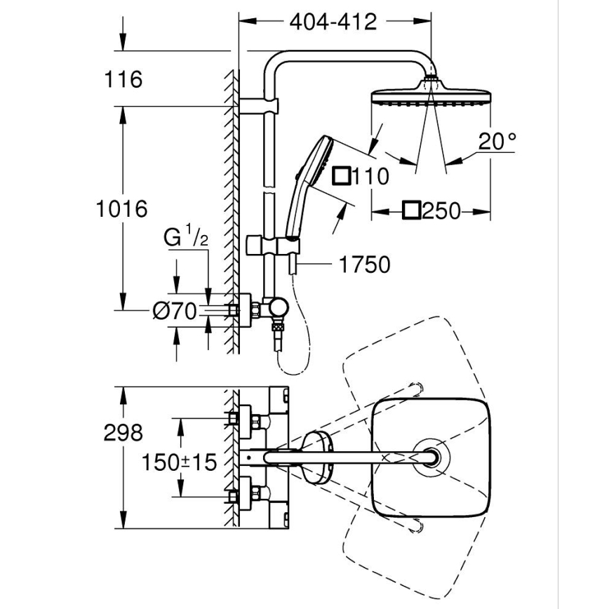 GROHE 266962431 - Σετ ντους VITALIO COMFORT 250 250 × 250 mm μαύρο