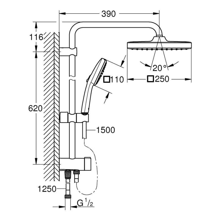 GROHE 266982431 - Σετ ντους VITALIO COMFORT 250 390 mm μαύρο