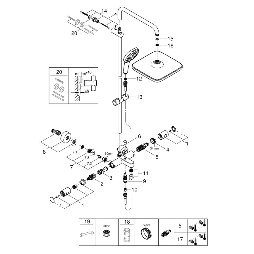 GROHE 26984001 - Σύστημα ντους VITALIO COMFORT 390 mm γυαλιστερό χρώμιο
