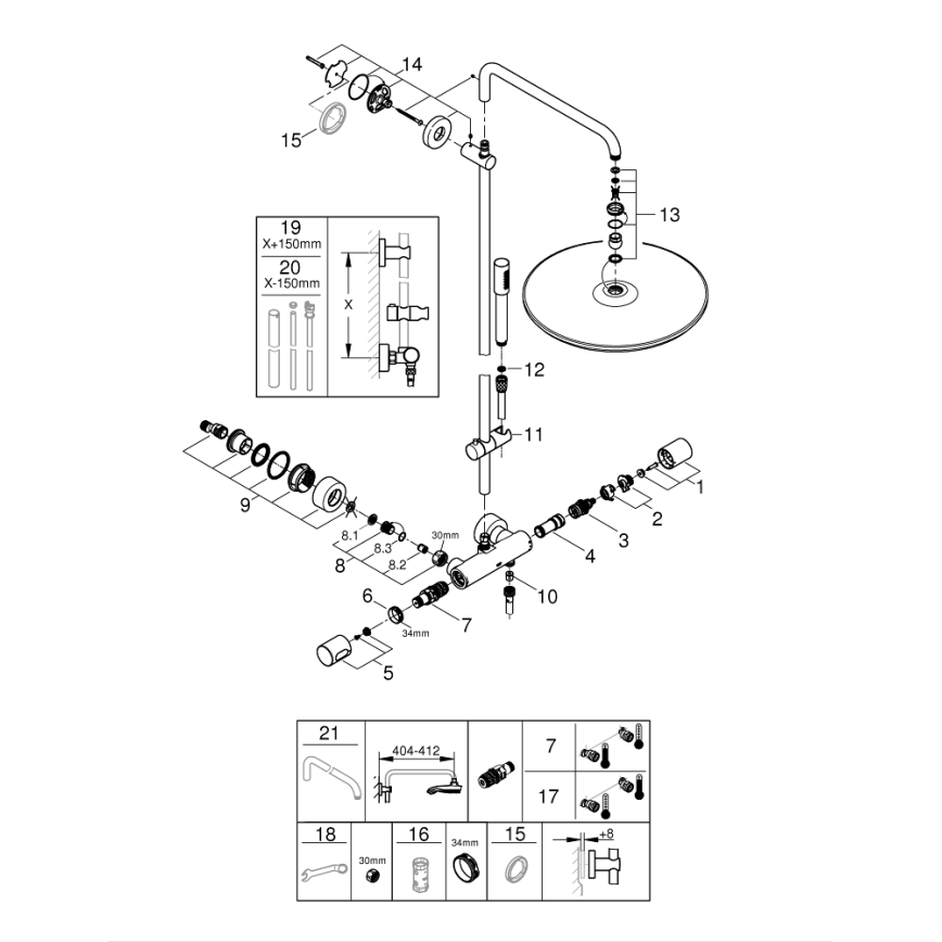 GROHE 27174001 - Σύστημα ντους RAINSHOWER SYSTEM 400, 450 mm, γυαλιστερό χρώμιο
