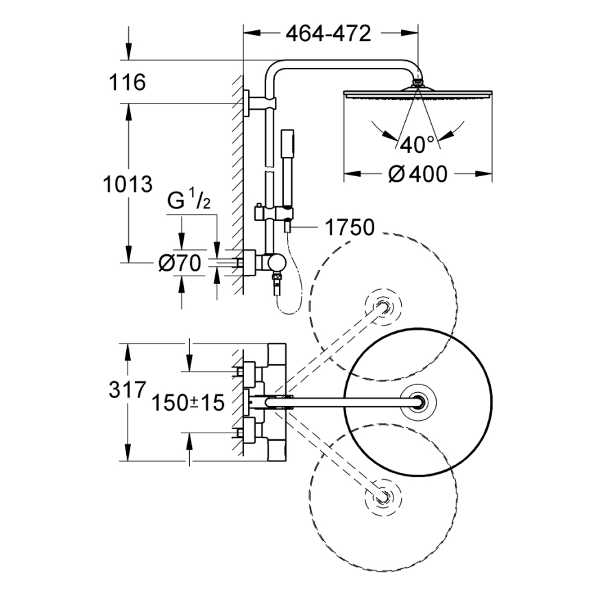 GROHE 27174001 - Σύστημα ντους RAINSHOWER SYSTEM 400, 450 mm, γυαλιστερό χρώμιο