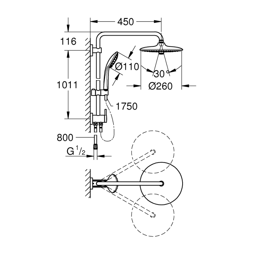 GROHE 27421002 - Σύστημα ντους EUPHORIA 260 σε γυαλιστερό χρώμιο