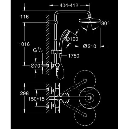 GROHE 27922001 - Σετ ντους με θερμοστατική μπαταρία TEMPESTA COSMOPOLITAN 210 γυαλιστερό χρώμιο