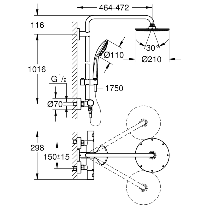 GROHE 27964000 - Σύστημα ντους EUPHORIA 210 mm γυαλισμένο χρώμιο