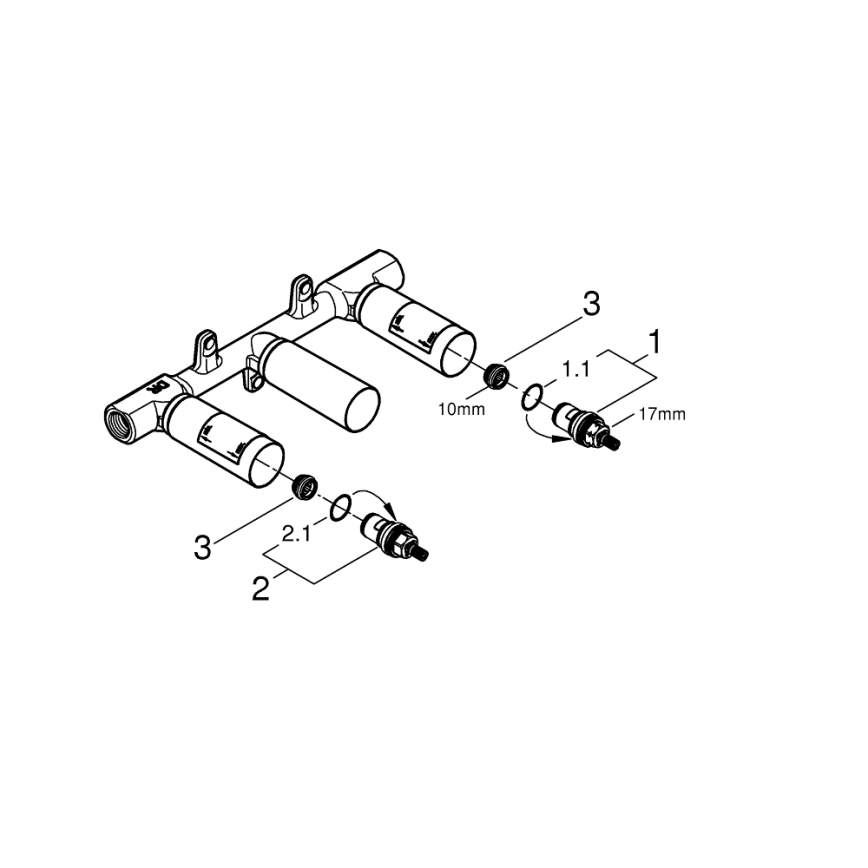 GROHE 29025002 - Πανευέλικτο εντοιχιζόμενο σώμα για μπαταρία νιπτήρα τριών οπών, από ορείχαλκο