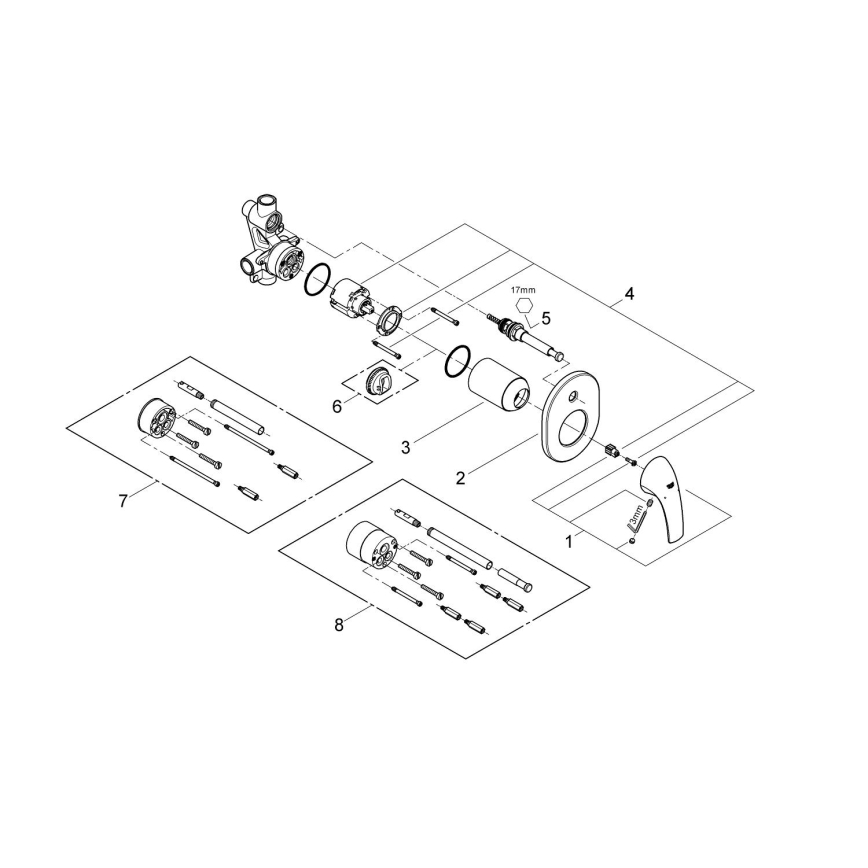 GROHE 29043000 - Μπαταρία μπανιέρας EUROCUBE σε γυαλιστερό χρώμιο