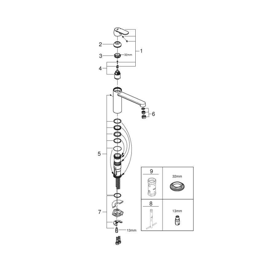 GROHE 30193000 - Μπαταρία νεροχύτη EUROSMART COSMOPOLITAN γυαλιστερό χρώμιο