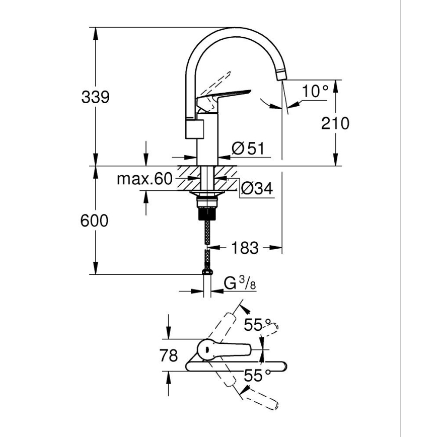 GROHE 304692430 - Μπαταρία κουζίνας START 339 mm μαύρη