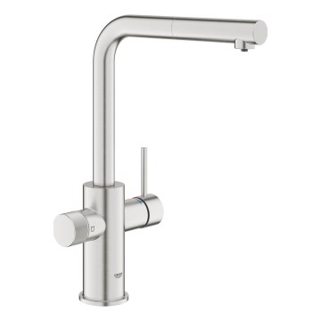 GROHE 30590DC0 - Μπαταρία κουζίνας με τηλεσκοπική αποσπώμενη κεφαλή ψεκασμού BLUE PURE, ανοξείδωτη