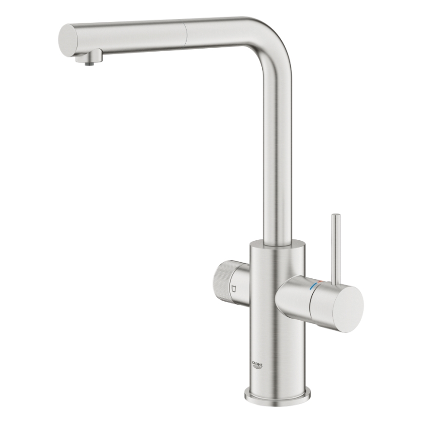 GROHE 30590DC0 - Μπαταρία κουζίνας με τηλεσκοπική αποσπώμενη κεφαλή ψεκασμού BLUE PURE, ανοξείδωτη