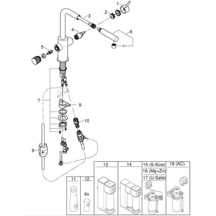 GROHE 30590DC0 - Μπαταρία κουζίνας με τηλεσκοπική αποσπώμενη κεφαλή ψεκασμού BLUE PURE, ανοξείδωτη