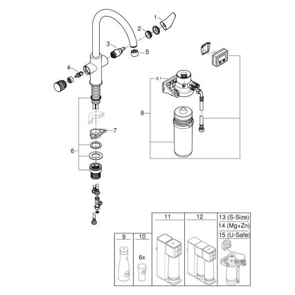 GROHE 30593000 - Μπαταρία νεροχύτη BLUE PURE με C-στόμιο, γυαλισμένο χρώμιο