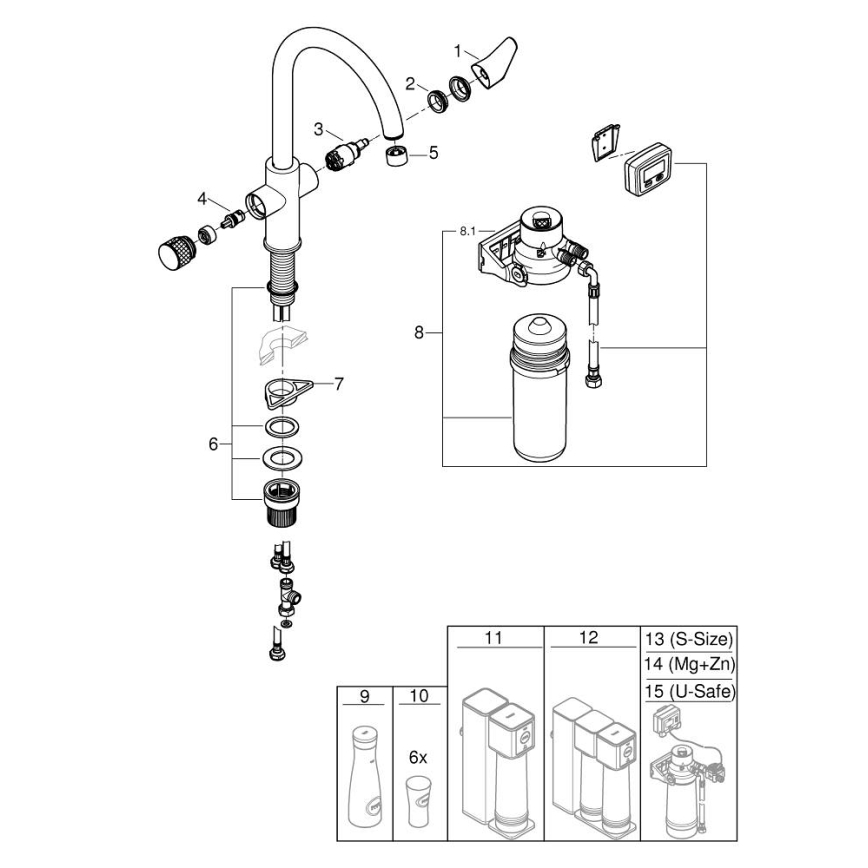 GROHE 30593000 - Μπαταρία νεροχύτη BLUE PURE με C-στόμιο, γυαλισμένο χρώμιο