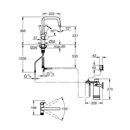 GROHE 30594000 - Μπαταρία κουζίνας BLUE PURE Start με λειτουργία φιλτραρίσματος Ultrasafe χρωμέ