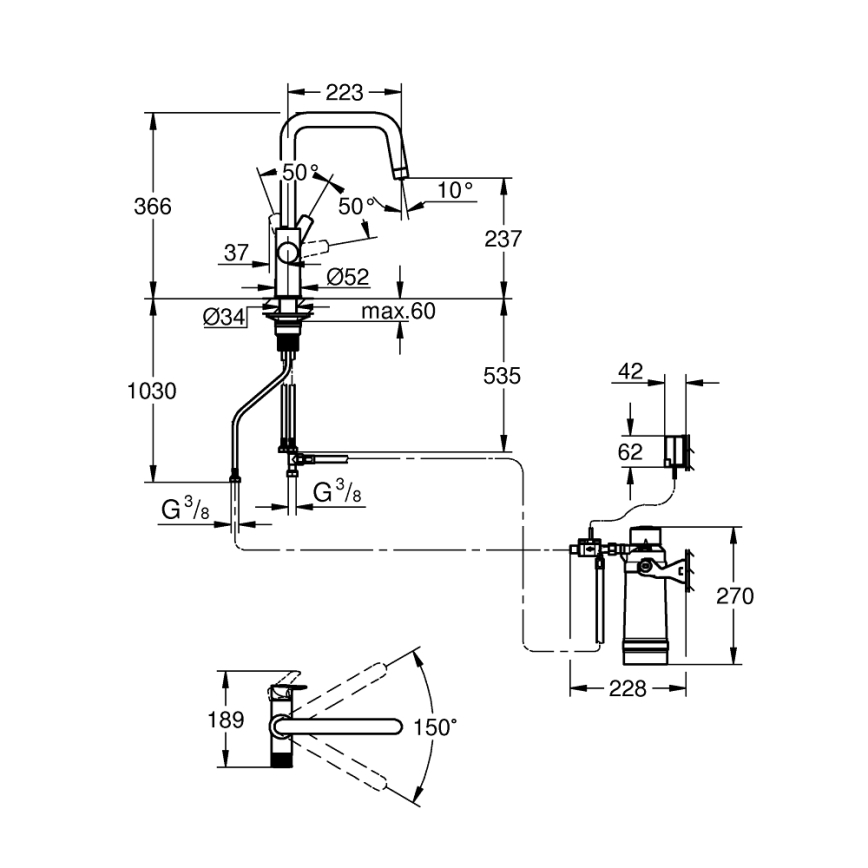 GROHE 30594000 - Μπαταρία κουζίνας BLUE PURE Start με λειτουργία φιλτραρίσματος Ultrasafe χρωμέ