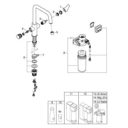 GROHE 30596000 - Μπαταρία κουζίνας BLUE PURE με ενσωματωμένη λειτουργία φιλτραρίσματος, σε γυαλιστερό χρώμιο