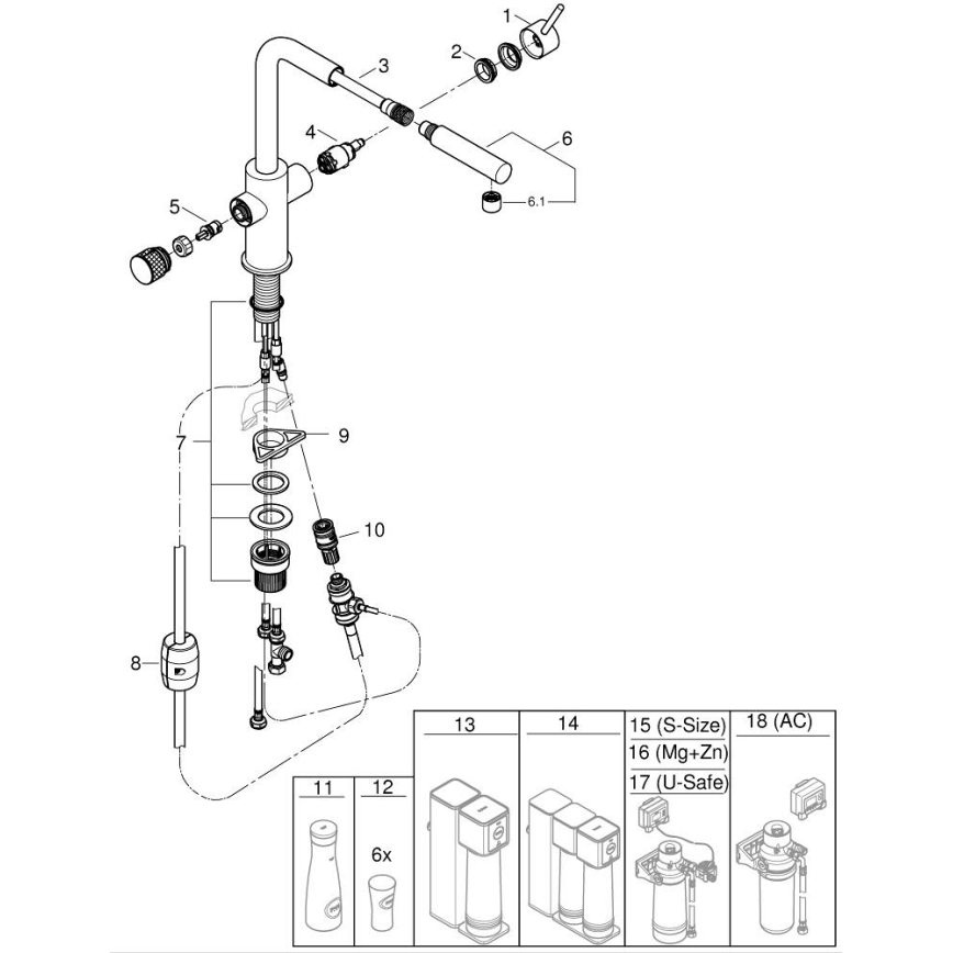 GROHE 30601000 - Μπαταρία κουζίνας BLUE PURE A με αποσπώμενη κεφαλή ψεκασμού, γυαλιστερό χρώμιο