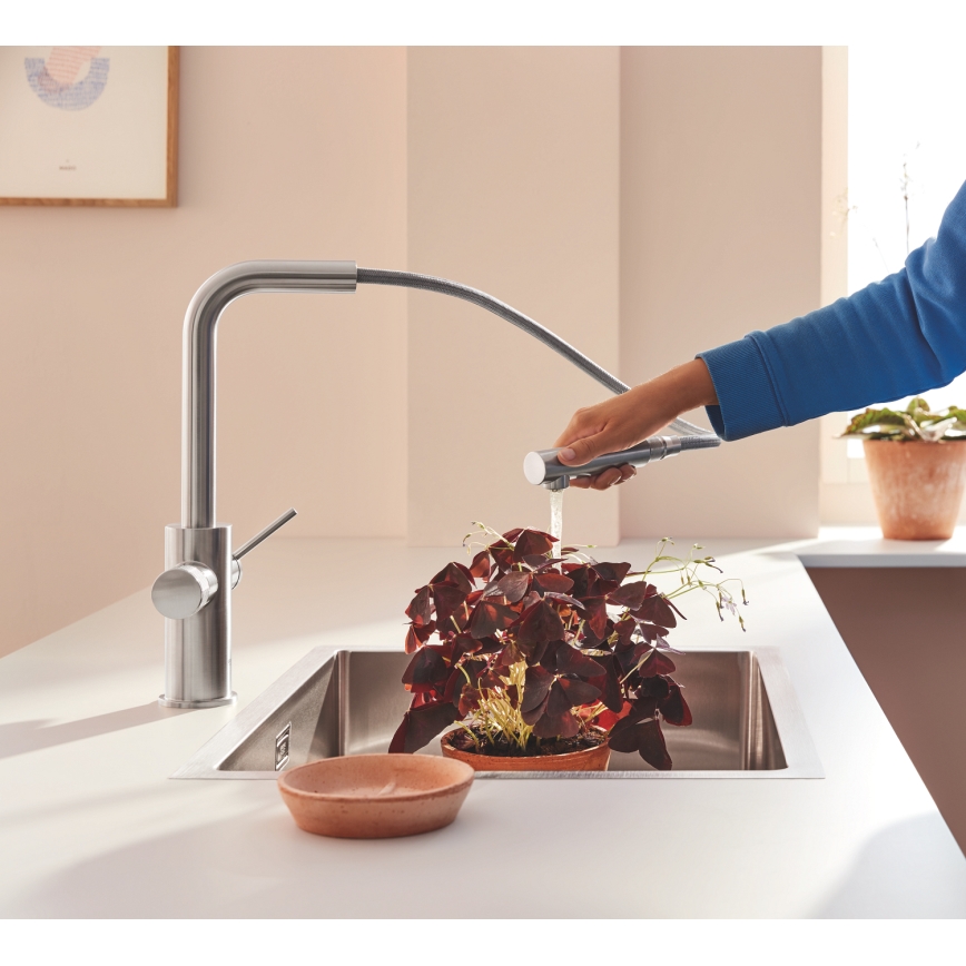 GROHE 30601DC0 - Μπαταρία κουζίνας BLUE PURE από ανοξείδωτο ατσάλι με ανασυρόμενη κεφαλή