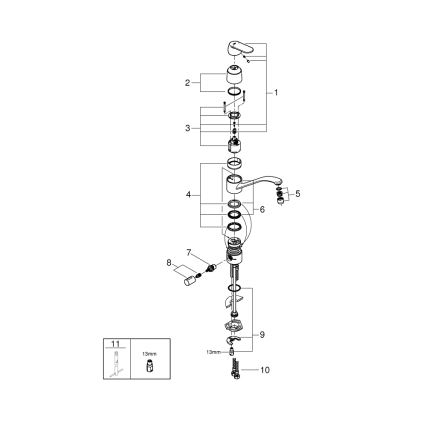 GROHE 31161000 - Μπαταρία κουζίνας EUROSMART COSMOPOLITAN 140° σε γυαλιστερό χρώμιο