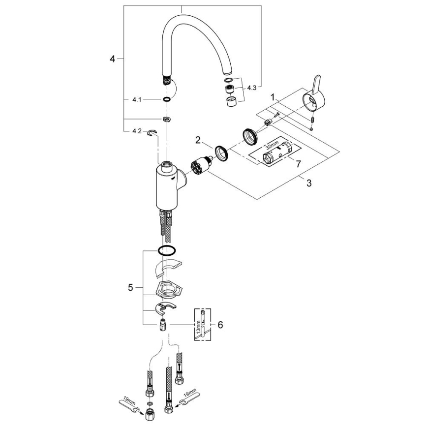 GROHE 31180000 - Μπαταρία νεροχύτη EUROSMART COSMOPOLITAN γυαλιστερό χρώμιο