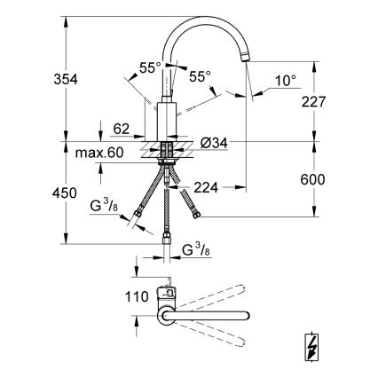 GROHE 31180000 - Μπαταρία νεροχύτη EUROSMART COSMOPOLITAN γυαλιστερό χρώμιο