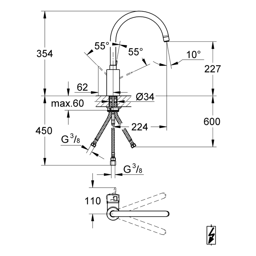 GROHE 31180000 - Μπαταρία νεροχύτη EUROSMART COSMOPOLITAN γυαλιστερό χρώμιο