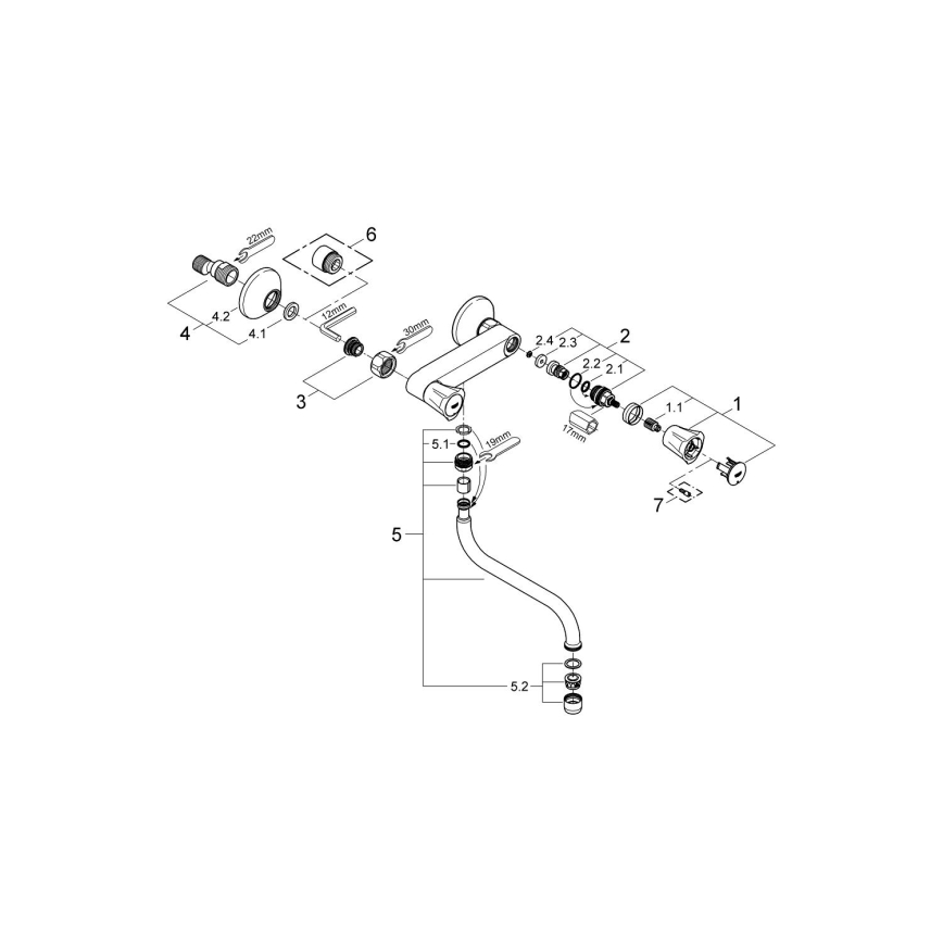GROHE 31187001 - Επιτοίχια μπαταρία κουζίνας COSTA L 200 mm, γυαλιστερό χρώμιο