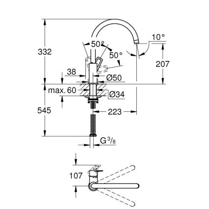GROHE 31368001 - Μπαταρία νεροχύτη BAULOOP σε γυαλιστερό χρώμιο