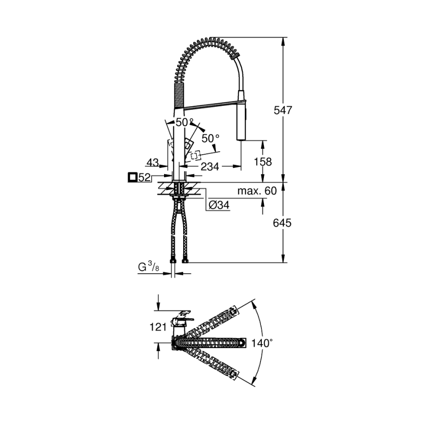 GROHE 31395000 - Μπαταρία νεροχύτη EUROCUBE 547 mm γυαλιστερό χρώμιο