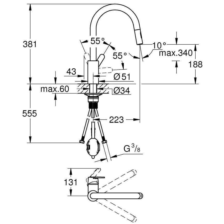 GROHE 31484001 - Μπαταρία κουζίνας GET σε γυαλιστερό χρώμιο