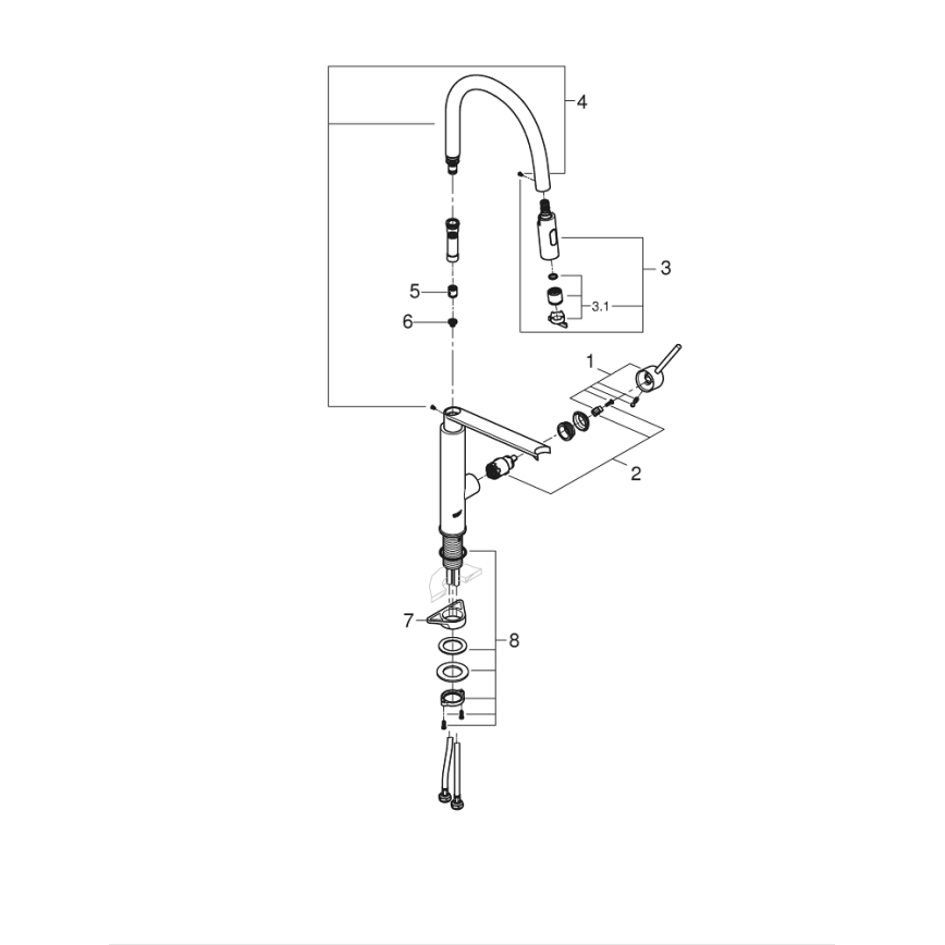 GROHE 31491000 - Μπαταρία κουζίνας CONCETTO με επαγγελματική κεφαλή ντους, γυαλιστερό χρώμιο