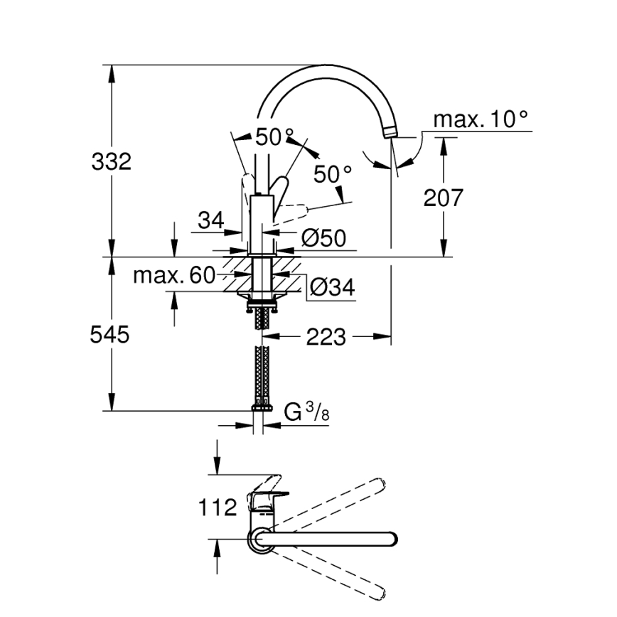 GROHE 31554001 - Μπαταρία νεροχύτη START CURVE, γυαλιστερό χρώμιο