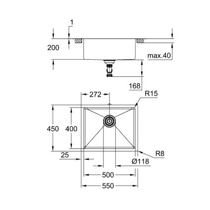 GROHE 31574SD1 - Νεροχύτης κουζίνας K700U 550 x 450 mm ανοξείδωτος