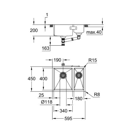 GROHE 31577SD1 - Νεροχύτης κουζίνας K700U 595 × 450 mm από ανοξείδωτο ατσάλι