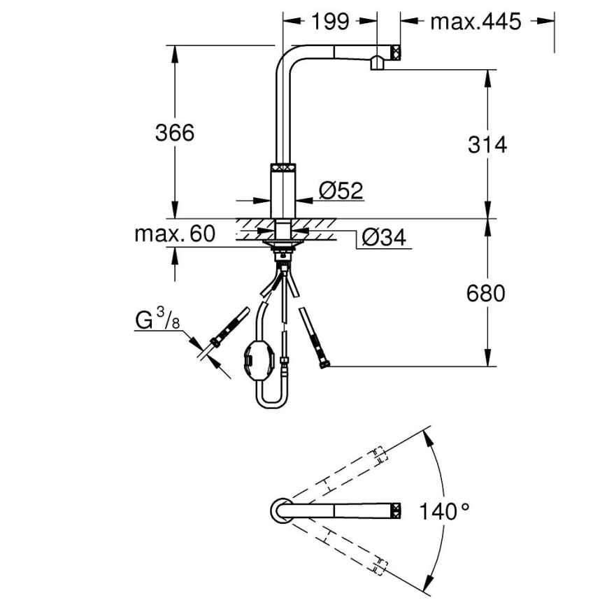 GROHE 31613DC0 - Μπαταρία κουζίνας A SmartControl από ανοξείδωτο ατσάλι