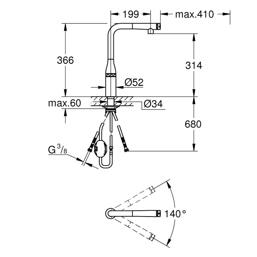 GROHE 31615000 - Μπαταρία νεροχύτη ESSENCE SMARTCONTROL 366 mm γυαλιστερό χρώμιο