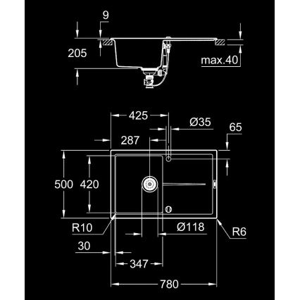 GROHE 31639AP0 - Νιπτήρας από σύνθετο υλικό K400 780 × 500 mm μαύρος