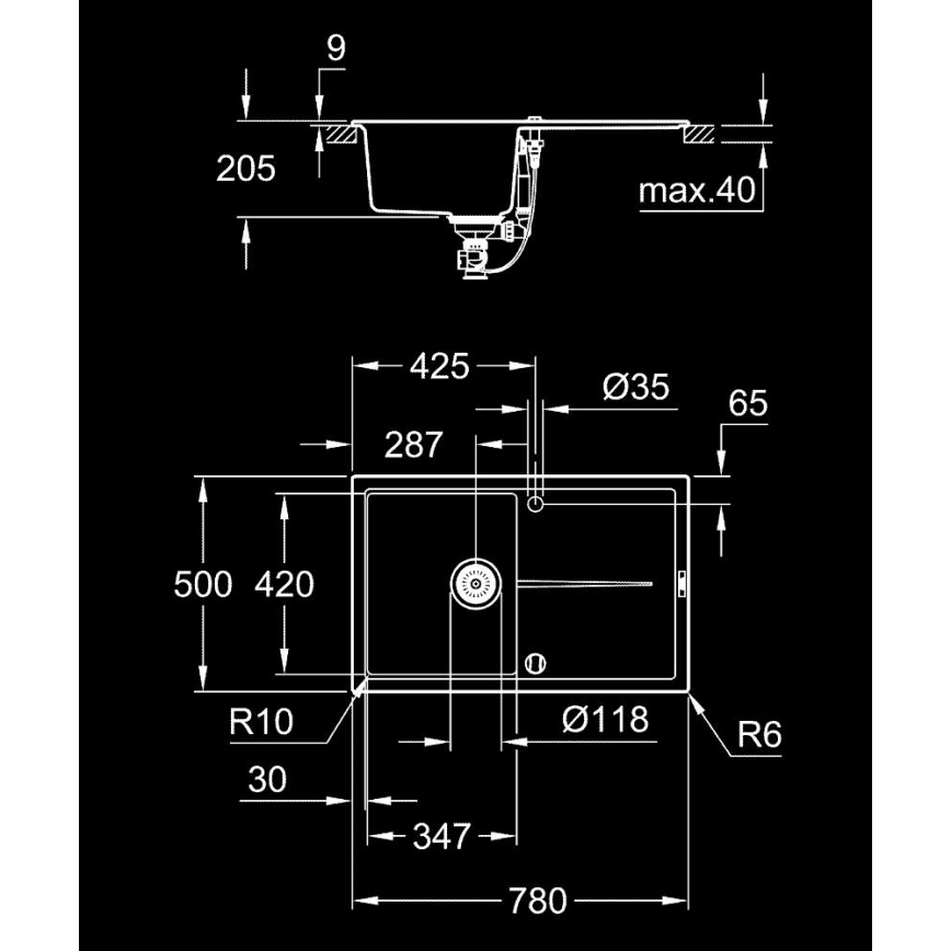 GROHE 31639AP0 - Νιπτήρας από σύνθετο υλικό K400 780 × 500 mm μαύρος