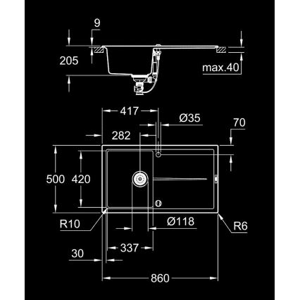 GROHE 31640AP0 - Νεροχύτης σύνθετου υλικού K400 860 × 500 mm μαύρος